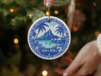 Bora Bora French Polynesia ceramic ornament with palm trees and overwater bungalows.