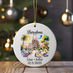 Barcelona, Spain Christmas ornament with names and date.