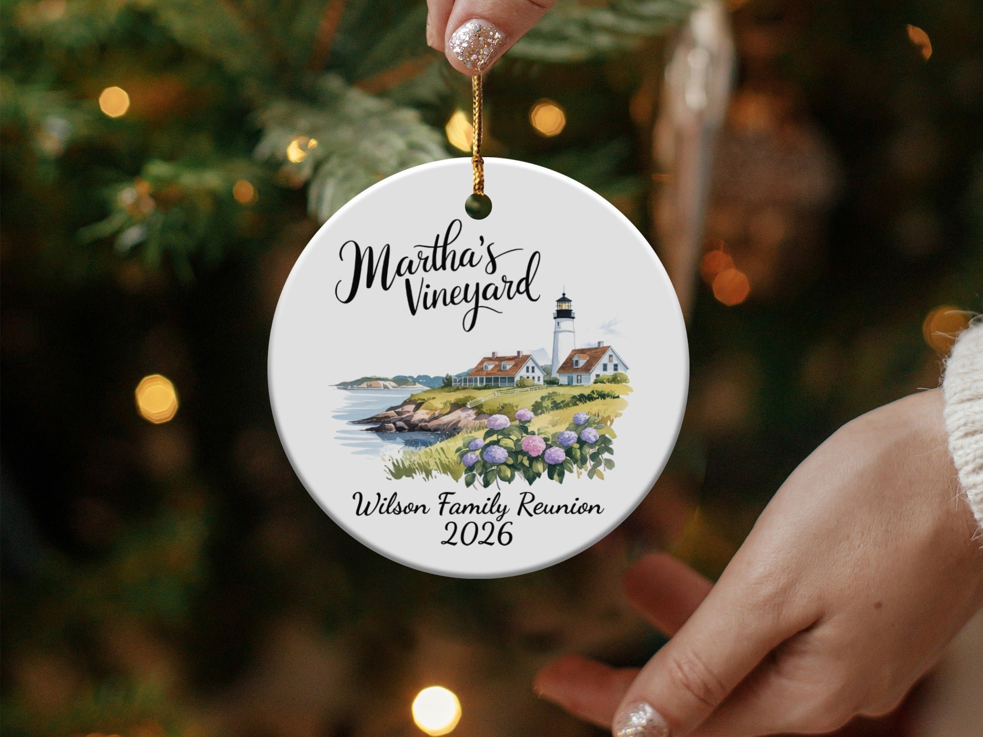 Martha's Vineyard Wilson Family Reunion 2026 ceramic ornament with lighthouse.