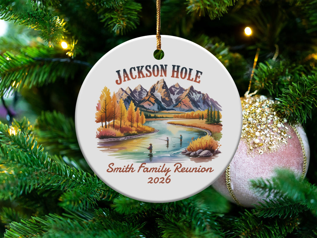 Jackson Hole Smith Family Reunion 2026 ornament with mountain landscape.