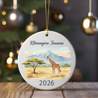Kilimanjaro, Tanzania 2026 ornament with giraffe and tree.