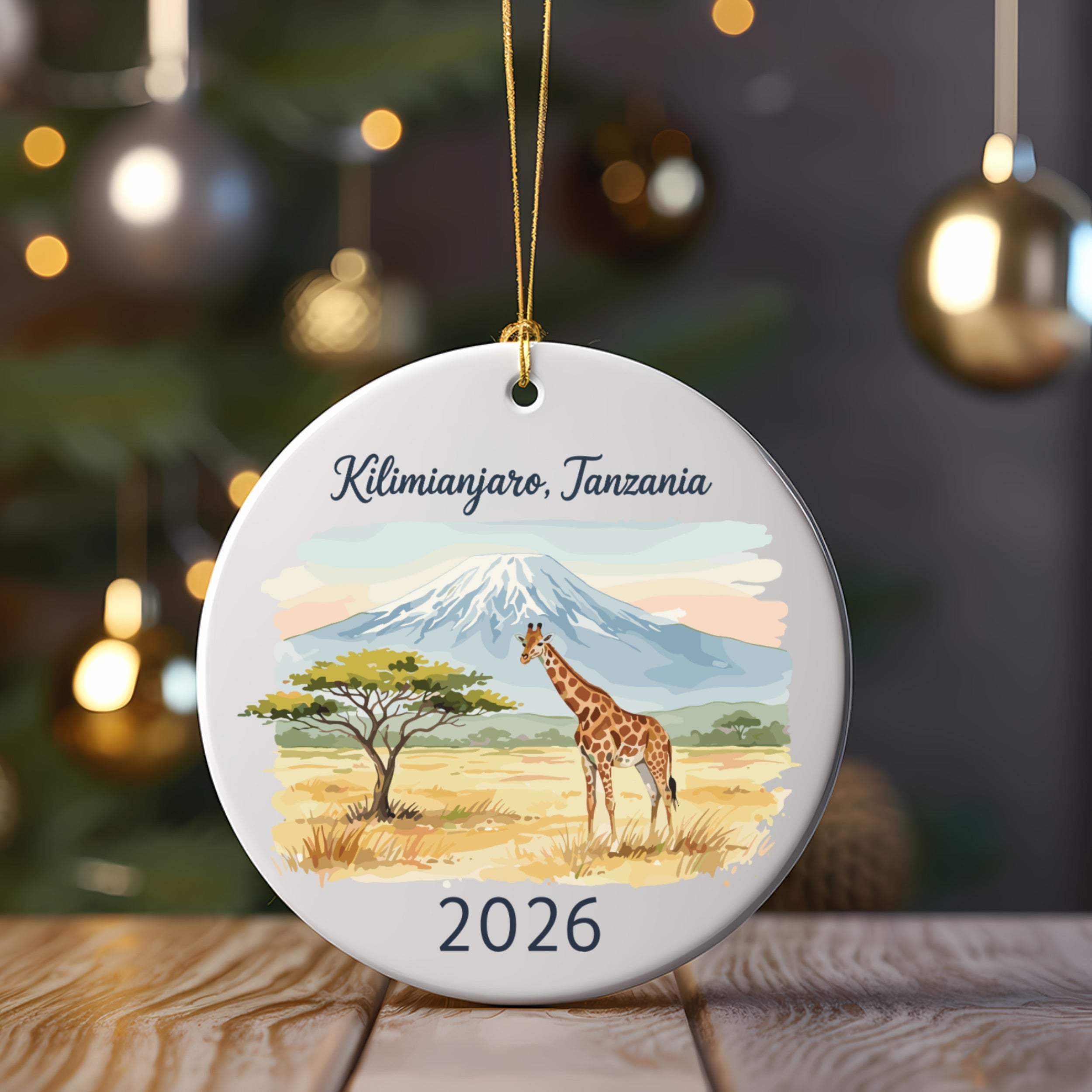 Kilimanjaro, Tanzania 2026 ornament with giraffe and tree.