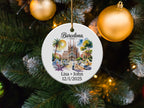 Barcelona, Spain ceramic ornament with palm trees and text.