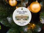 Ornament with Vienna, Austria, horse-drawn carriages, and "Lisa + John 2026".