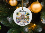 Barcelona, Spain 2025 ceramic ornament on Christmas tree.