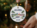 Round Orlando ornament with alligator and palm trees, labeled "2026".