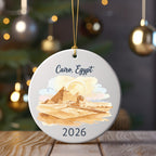 Cairo, Egypt 2026 ornament with pyramids and Sphinx illustration.