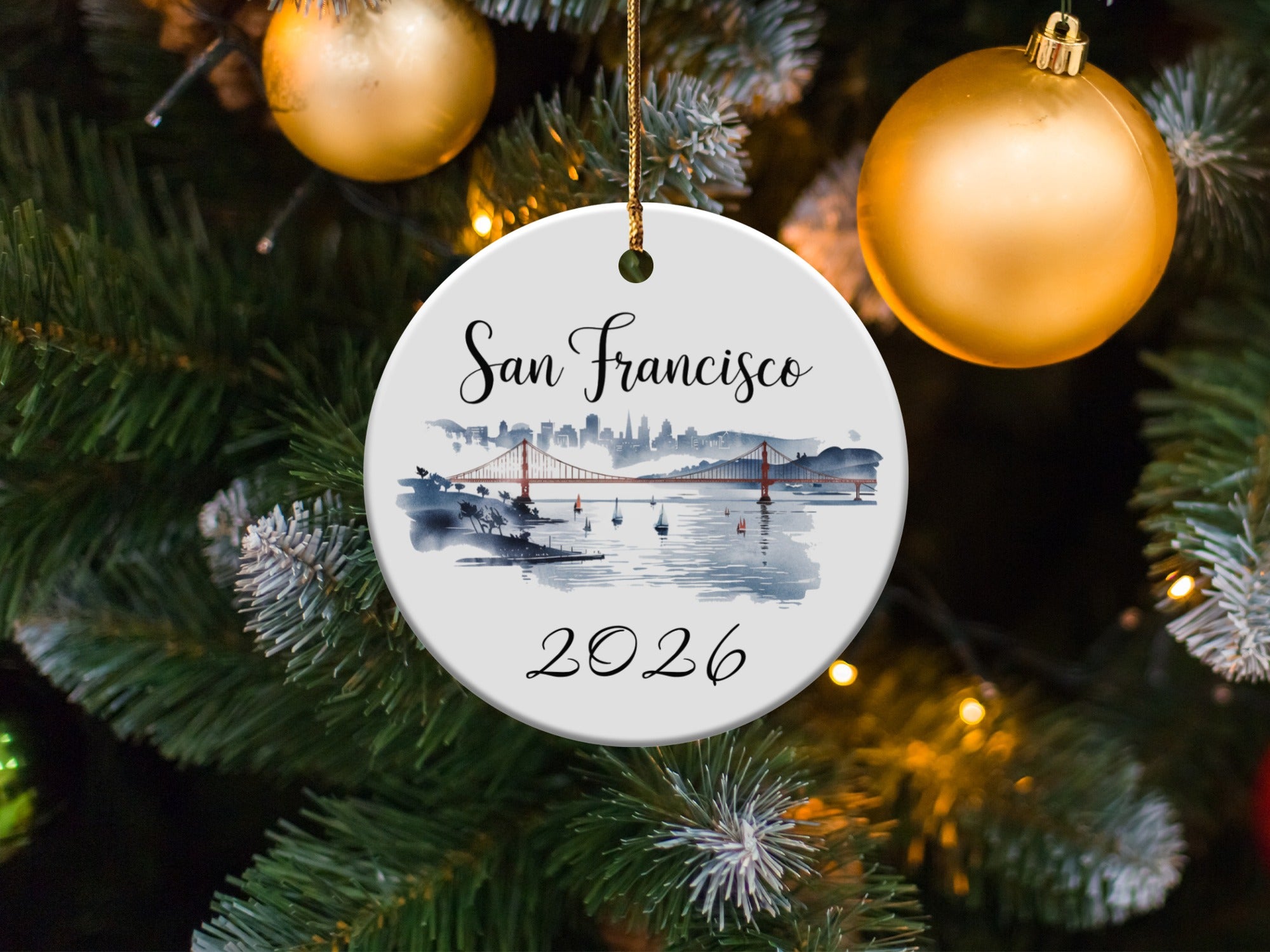 San Francisco Golden Gate Bridge ornament with 2026 date.