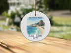 Rio de Janeiro beach scene ornament with "Lisa + John 2026" text.