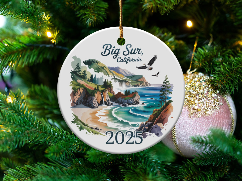 Big Sur, California 2025 ceramic ornament with coastal landscape.