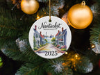 Nantucket 2025 Christmas ornament featuring a seaside town scene.