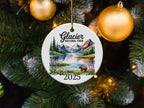 Glacier National Park 2025 ornament with bear, lake, and mountains.