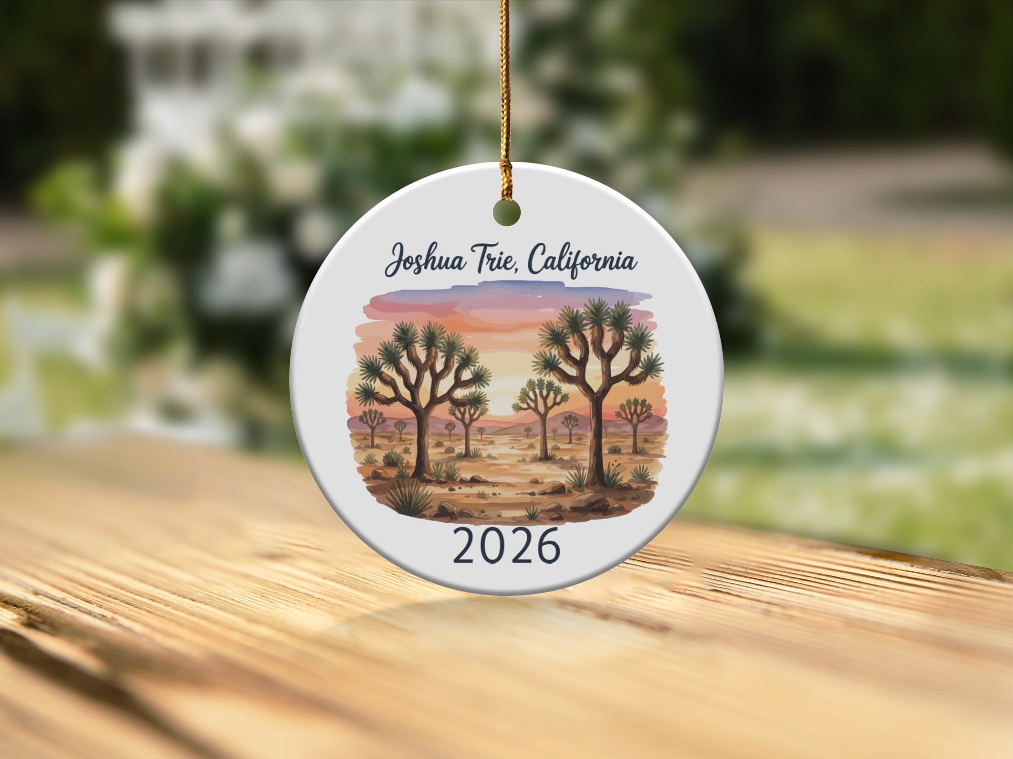 Joshua Tree, California 2026 ornament with desert landscape and Joshua trees.