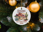 Sedona honeymoon ornament 2026 with desert landscape and text.
