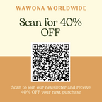 Wawona Worldwide QR code offering 40% off with newsletter signup.