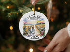Nantucket, Massachusetts 2025 ceramic ornament with a bicycle and lighthouse scene.