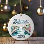 Bahamas 2025 ceramic ornament featuring a canal scene with boats.