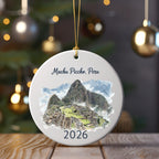 Machu Picchu, Peru 2026 ceramic ornament with a watercolor illustration.