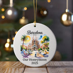 Barcelona, Spain honeymoon ornament with Sagrada Familia illustration.