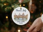 Round ornament featuring Florence, Italy cityscape and personalized text.