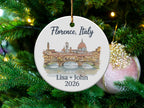Florence, Italy ornament with Ponte Vecchio and custom names and year.