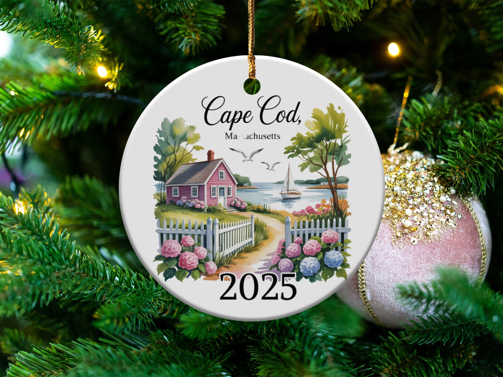 Cape Cod, Massachusetts 2025 ceramic ornament with coastal scene.